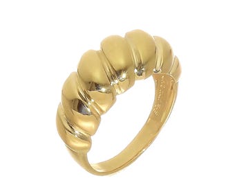 14k gouden croissantring | Massief gouden gedraaide koepelring | Dikke gewaagde Franse croissantring | Minimalistische gedraaide zegelring