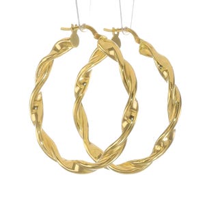 14k Yellow gold Fancy Twisted Hoop Earrings | Lever Back 1-1/2-inch Fancy Twist High Polish Finish Luxurious Classy Round Hoop Earrings