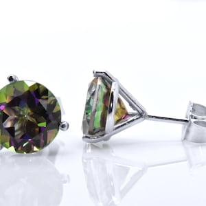 Handmade 14k White Gold 14kt Large 8mm Brilliant Round Cut Natural Mystic Topaz 4.6ct Stud Post Solitaire Fine Jewelry Martini Stud Earrings