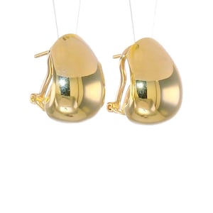 Solid 14k Yellow Gold Bold Domed Omega Earrings | Minimalist Luxurious Fancy Omega Back Minimalistic High-End Studded Post Earrings