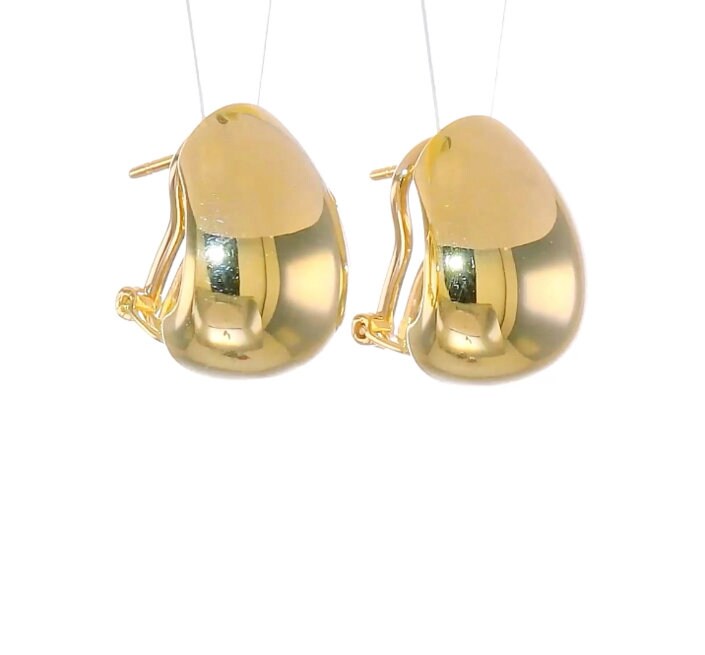 Orecchini Omega bombati e audaci in oro giallo massiccio 14k / Orecchini Omega minimalisti, lussuosi e fantasiosi, di alta qualità, con perno borchiato