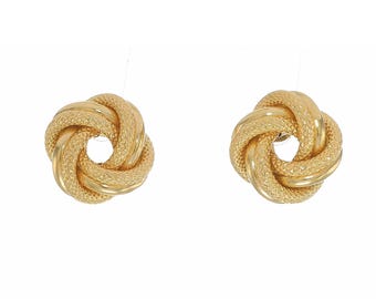 14K Yellow Gold Love Knot Earrings – Rosa Rope Design, Stud, Butterfly Closure