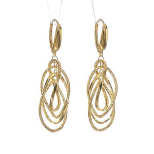 Solid 14k Yellow Gold Diamond Cut Fancy Dangle Earrings | 2-inch Long Luxurious Lever Back Dangle Earrings