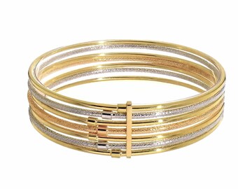 14k Three Tone Tricolor Solid Gold Pink/rose Semanario Stacked