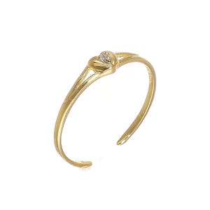 14k Solid Yellow Gold Women&#39;s Diamond Toe Heart Ring | Valentines Gorgeous Statement Beach Summer Adjustable Minimalist Dainty Toe Ring