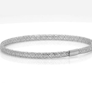 Solid 14k White Gold 7-inch x 4 mm Wide Dainty Flexible Slip On Minimalist Lightweight Mesh Bracelet