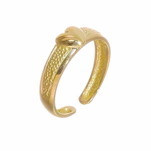 14k Solid Yellow Gold Women&#39;s Love Heart Valentines Gorgeous Statement Beach Summer Adjustable Minimalist Dainty Toe Ring
