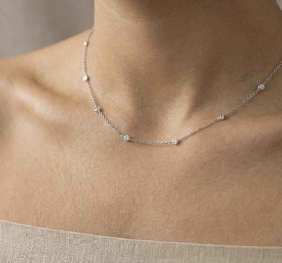 Solid PT950 Platinum Diamond Chain Necklace | 18-inch Dainty Station Necklace, Elegant Luxurious, Classy Jewelry