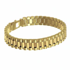 14K Yellow Gold High-End Presidential Link Bracelet | Sold 14k Yellow Gold Satin and High Polish Finish 8.5-in Fancy Bold Style Bracelet