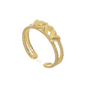 14k Solid Yellow Gold Hearts & X&#39;s Toe Ring | Heart and X Romantic Great Ring for Her Beach Summer Adjustable Toe Ring