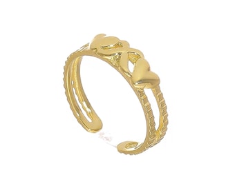 14k Solid Yellow Gold Hearts & X's Toe Ring | Heart and X Romantic Great Ring for Her Beach Summer Adjustable Toe Ring