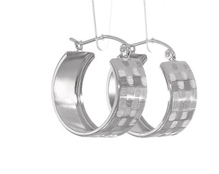 Orecchini Cerchio Donna In Argento 925 O Placcato Oro 18k Con Texture Diamantata - MARLION JEWELS