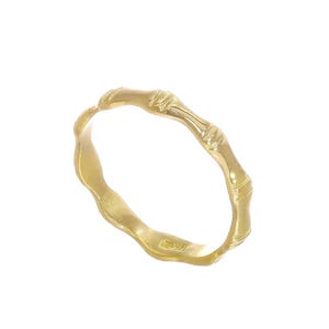 14k Solid Yellow Gold Minimalist Bamboo Ring Band | Mirror Finish Dainty Gift for Her Stylish Classy Minimalistic Design Statement Ring