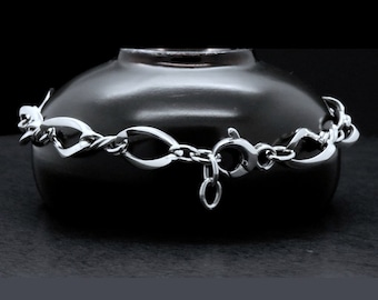 Solid 14k White Gold Twisted Fancy Twist Link Dainty Elegant 7.5-in Bracelet