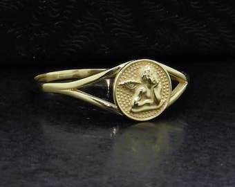 585er Gelbgold Engel Ring | Religiöser katholischer christlicher Vintage-Stil zierlicher Ring