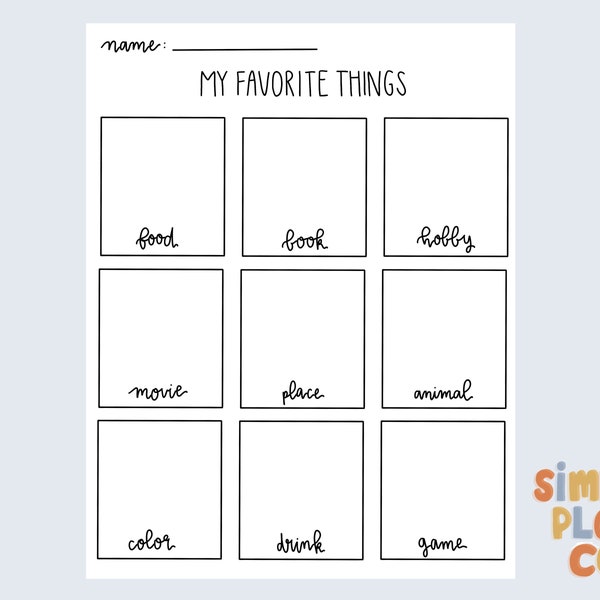 My Favorite Things, Printable Online Learning Worksheet, Kid's School Activity, Hobbies and Fun, Preschool and Elementary Kids Worksheets