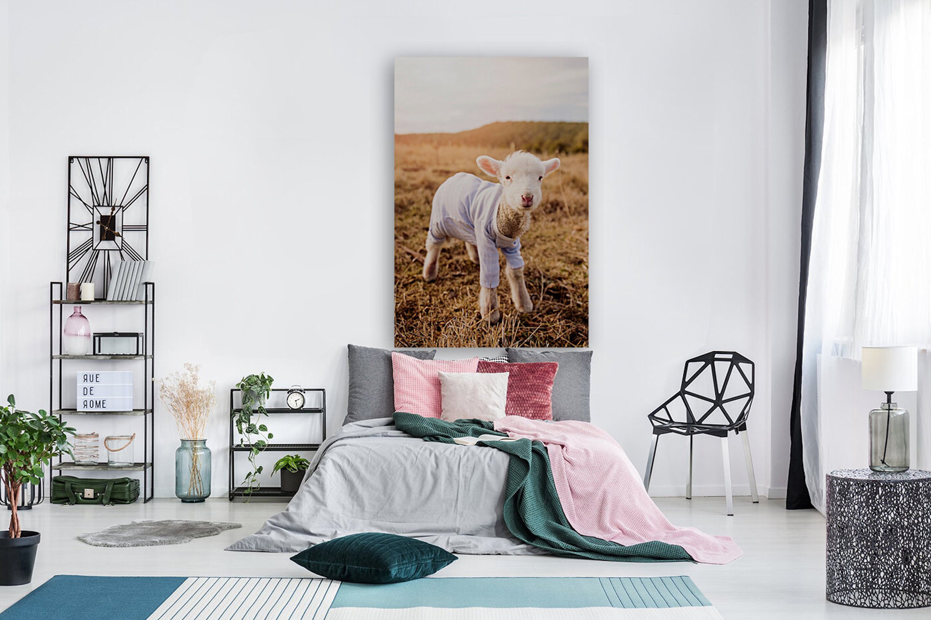 Baby Lamb in Pajamas Sheep in Meadow Downloadable Wall Art Print