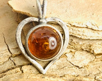 Sterling silver and amber heart pendant