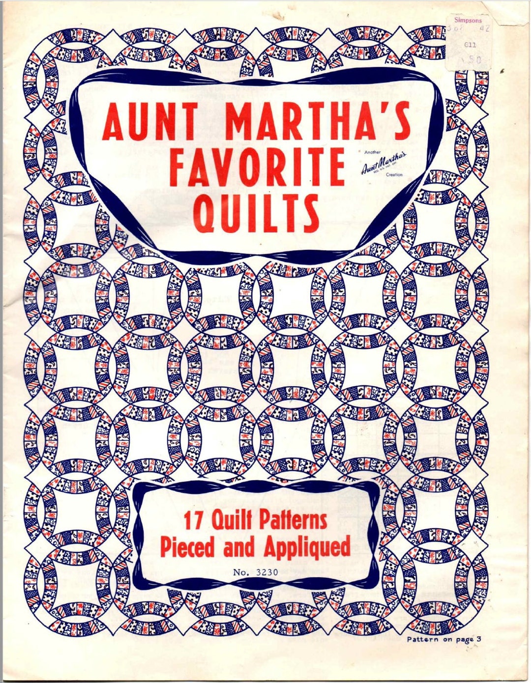 Vintage Aunt Martha's Quilt Designs , Old Favorites - and New Booklet
