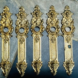 Victorian Brass Door Knob Back Plate With Cherub and Green Man