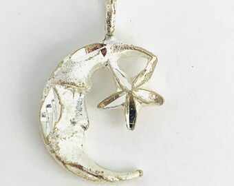 Sterling silver moon and star diamond cut pendant charm