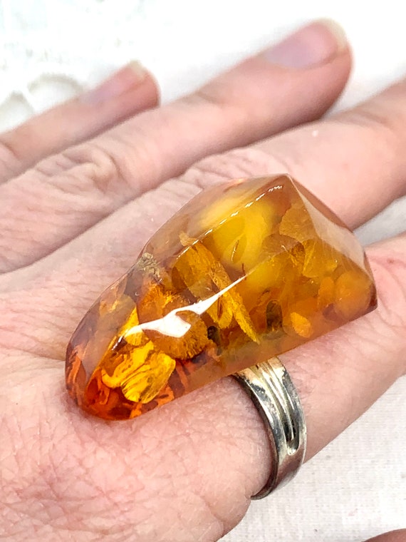 Chunky Huge Natural Vintage Baltic Amber Ring Size 7 Adjustable