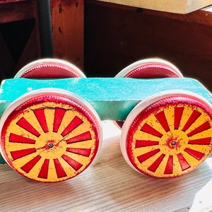 Vintage Brio Pull Wagon Painted Wood Train Toy