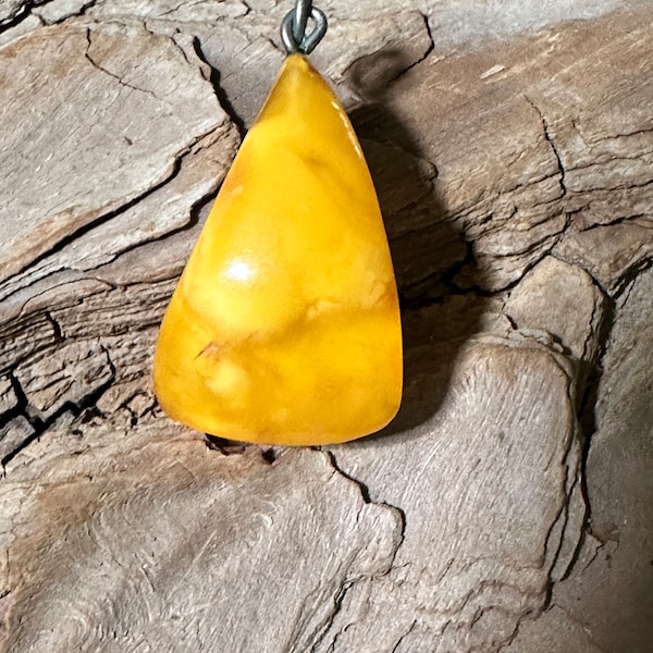 Vintage Natural Opaque Honey Baltic Amber Triangle Pendant From Poland - Light And Creamy Flat Bottom