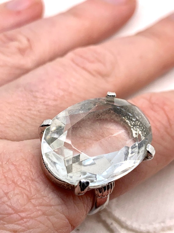 Huge clear quartz and silver tone statement ring … - image 4