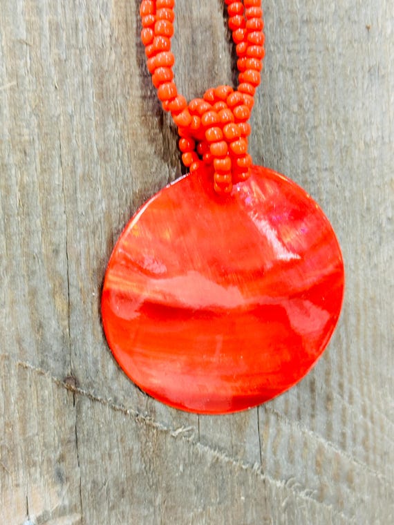 Vintage Statement Red Shell Disc Double Strand Ne… - image 7