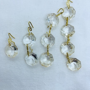 Chandelier Crystals Vintage Faceted 1/2&quot; Dangle Chain Drops Glass Crystals