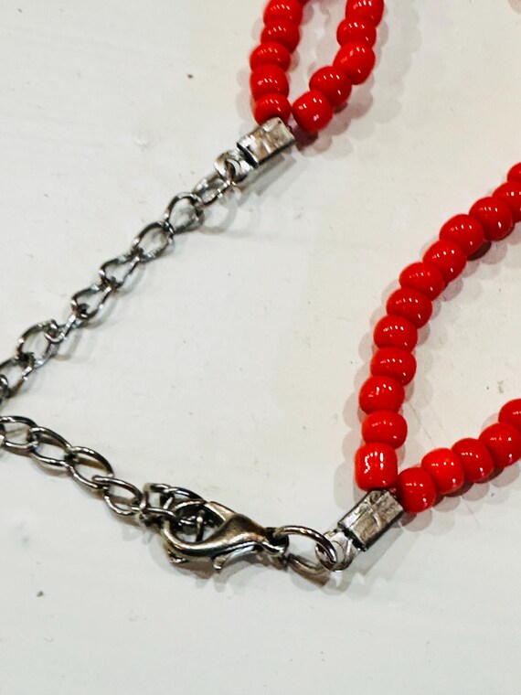 Vintage Statement Red Shell Disc Double Strand Ne… - image 5