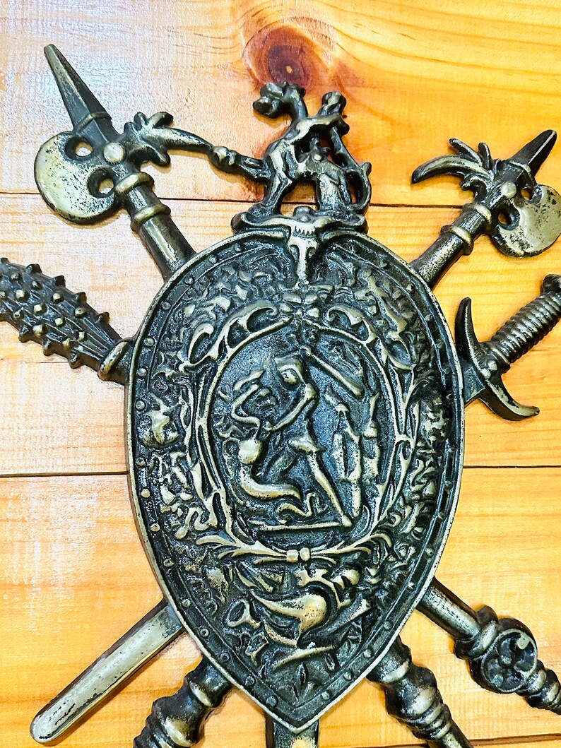 Vintage Medieval Crossed Swords Shield Coat of Arms Wall Hanging Etsy