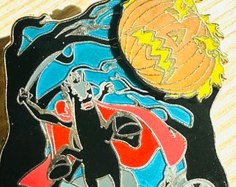 Disney Pin Classic Collection Ichabod y Mr. Toad Jinete sin cabeza Calabaza llameante Jack O' Lantern LE 2000 Hallazgo raro