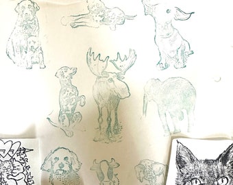 16 Animal Rubber Stamps Dogs Cats Elephant Moose Cow Unmounted