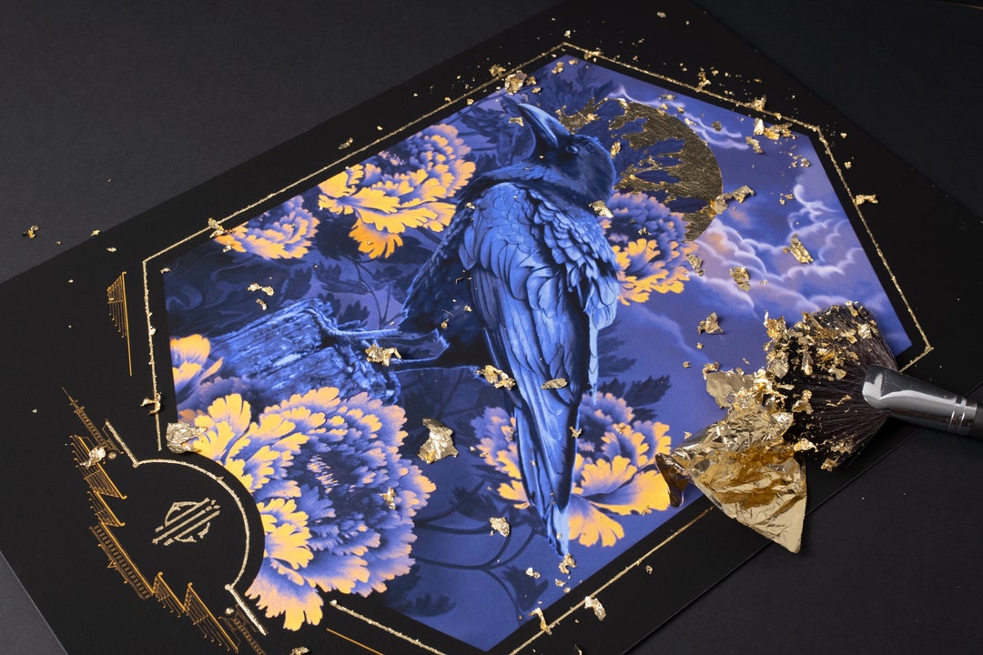 Crow & Peonies Gilded Limited Edition Giclée Art Print / Art Nouveau ...
