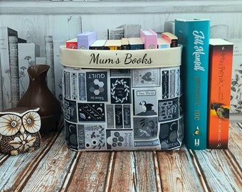 Personalised padded Book storage, book organiser, flat books pattern. Book nook décor. Book worm gift for mothers day.