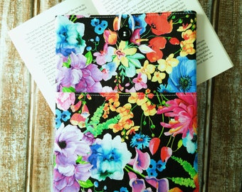 Book Sleeve with optional front pocket, meadow flowers, great book worm gift for mothers day.