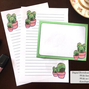 Cactus Digital Letter Set, Descarga instantánea hojas estacionarias para escritura de cartas, en blanco y forrada con sobre