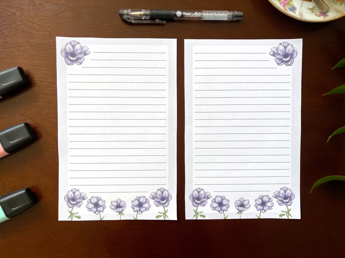 U.S. Half Letter Size Printable White Windflower Digital Paper Etsy