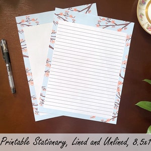 Printable Sakura Digital Paper, Instant Download Stationary Sheets for Letter Writing, Blank and Lined, US Letter Size, Prints 8.5 x 11