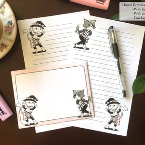 Imprimible lindo gato descarga instantánea hojas estacionarias para escribir cartas, en blanco y forrado con sobre