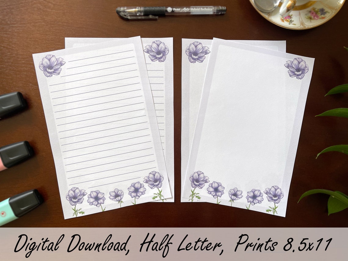 U.S. Half Letter Size Printable White Windflower Digital Paper Etsy