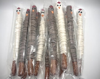 Chicken/ Chicks Farm themed pretzel rods 1 dozen