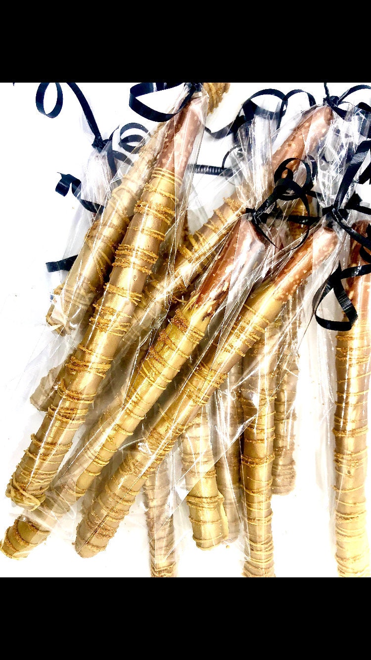 Gold chocolate covered pretzel rods 1 dozen Etsy