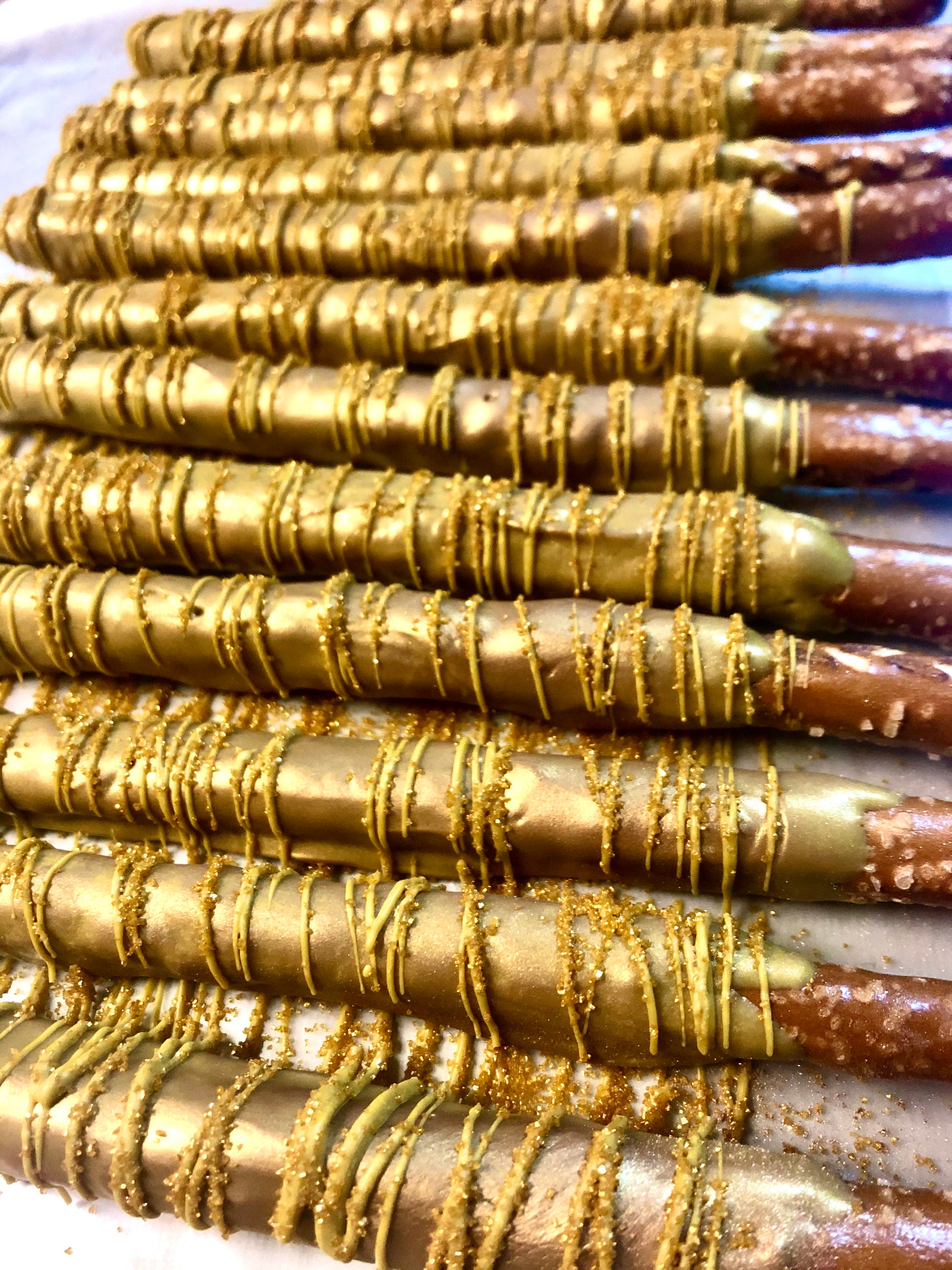 Gold Chocolate Covered Pretzel Rods 1 Dozen Etsy