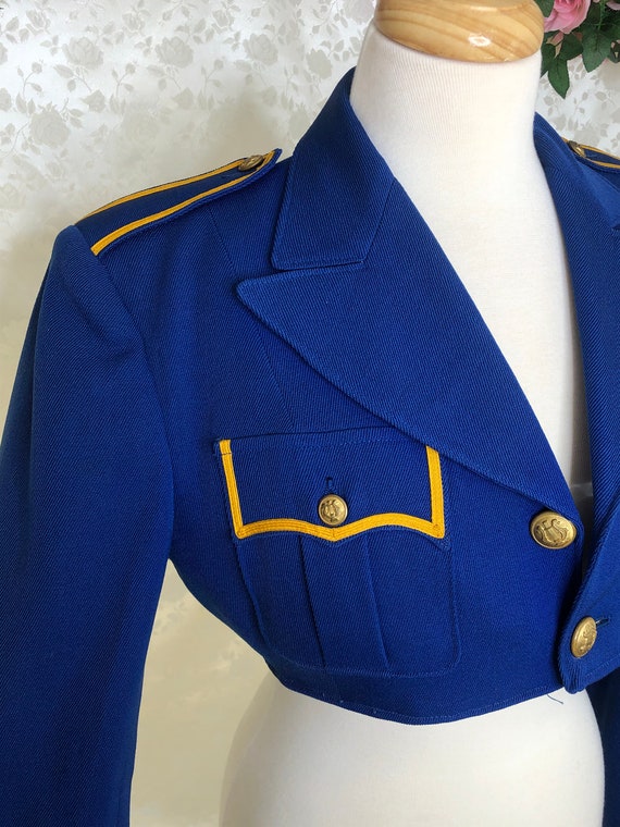 Vintage Cropped Blue And Gold Uniform Jacket - image 2