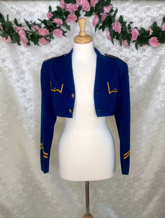 Vintage Cropped Blue And Gold Uniform Jacket - image 8