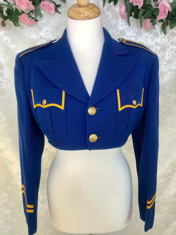 Vintage Cropped Blue And Gold Uniform Jacket - image 3