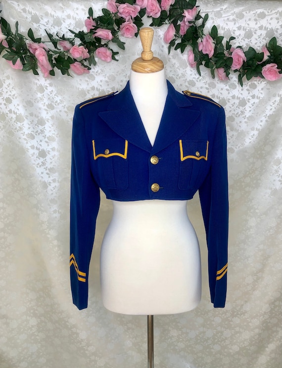 Vintage Cropped Blue And Gold Uniform Jacket - image 1